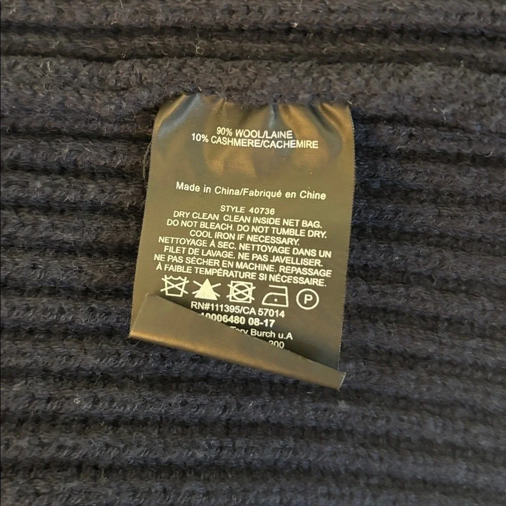 Tory Burch Navy Blue Wool Cashmere Wrap Sweater‎ Rolled Neck Women's size Medium